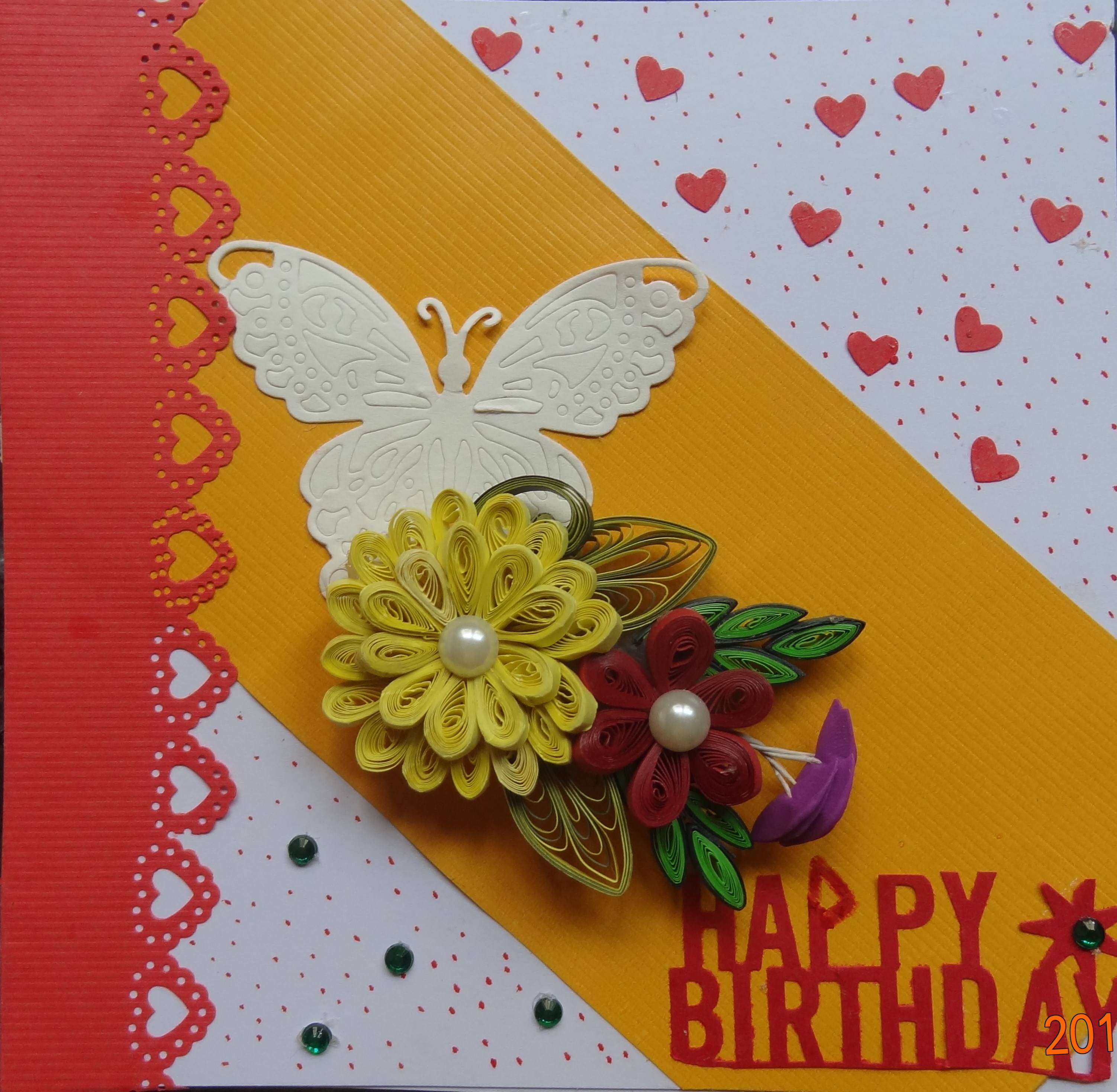 Handmade butterfly quilling flower card